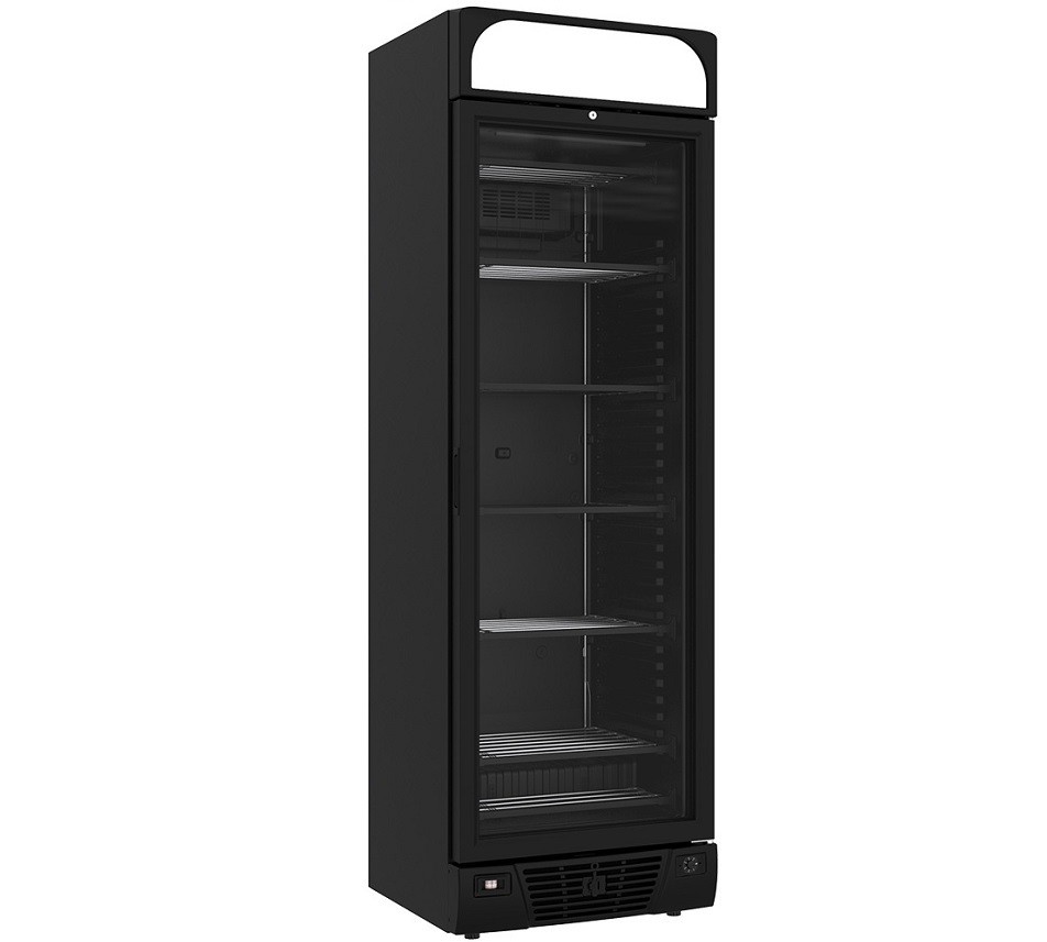 Armário Congelador Profissional, Arca Frigorífica de Congelação Preta com Porta de Vidro e Caixa de Luz, -24º -18º C (transporte incluído) - Refª 102982