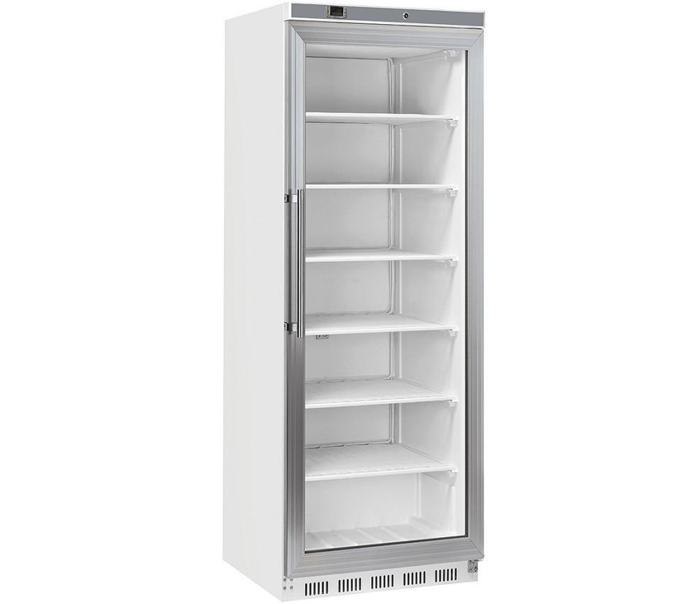 Armário Congelador Profissional de 400 Litros, Arca Frigorífica de Congelação Branca com Porta de Vidro, -20º -15º C (transporte incluído) - Refª 102967