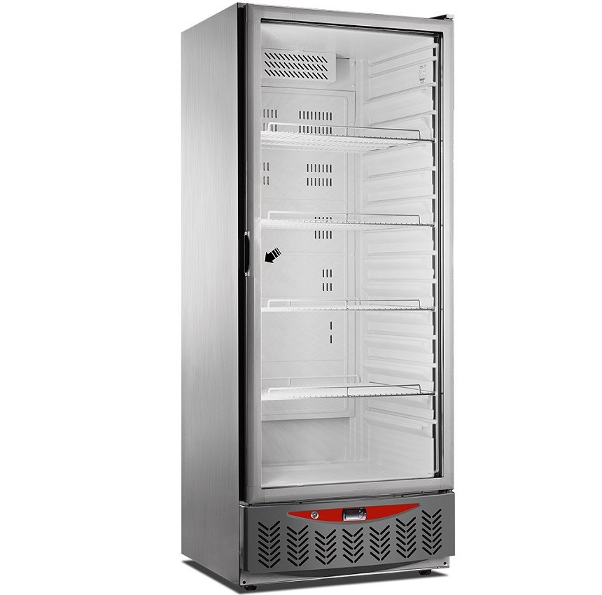 Armário Frigorífico de Refrigeração Industrial Ventilado em Aço Inoxidável GN 2/1 + 600x400 mm com Porta de Vidro, 525 Litros +1º +8º C (transporte incluído) - Refª 102656