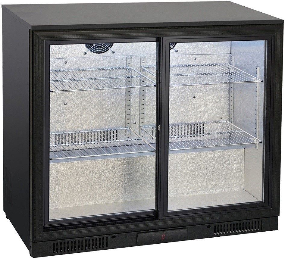 Armário Frigorífico Ventilado para Latas e Garrafas com 2 Portas Deslizantes de Correr, 197 Litros, Temperaturas +1º +10º C (transporte incluído) - Refª 102772