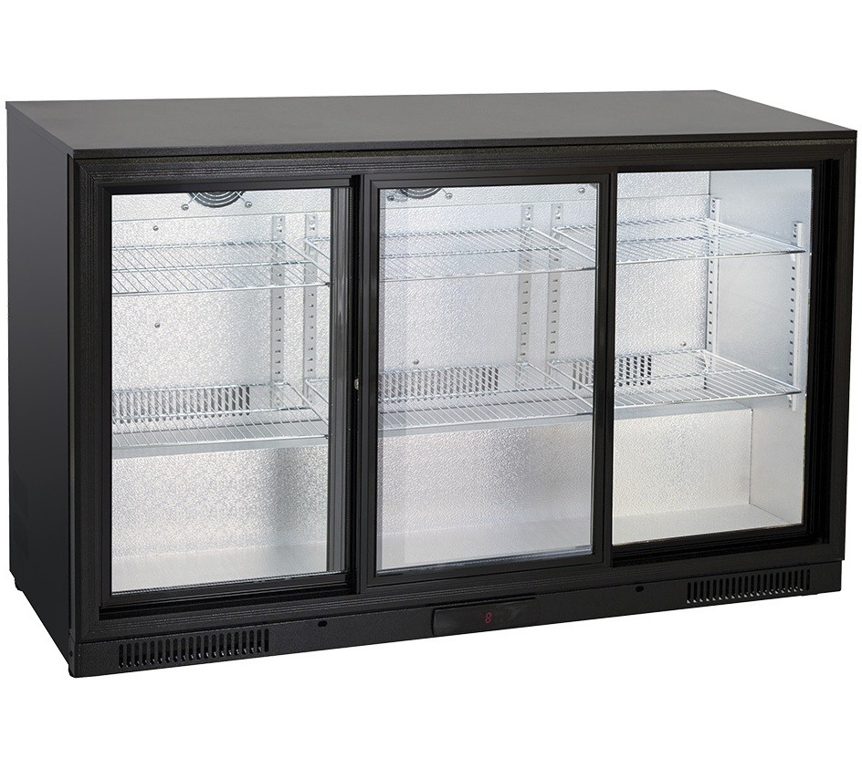 Armário Frigorífico Ventilado para Latas e Garrafas com 3 Portas Deslizantes de Correr, 302 Litros, Temperaturas +1º +10º C (transporte incluído) - Refª 102773