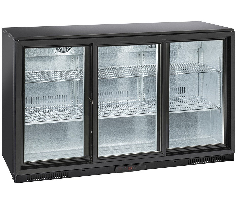 Armário Refrigerado Ventilado para Latas e Garrafas com 3 Portas Deslizantes de Correr, 320 Litros, Temperaturas +1º +10º C (transporte incluído) - Refª 100162