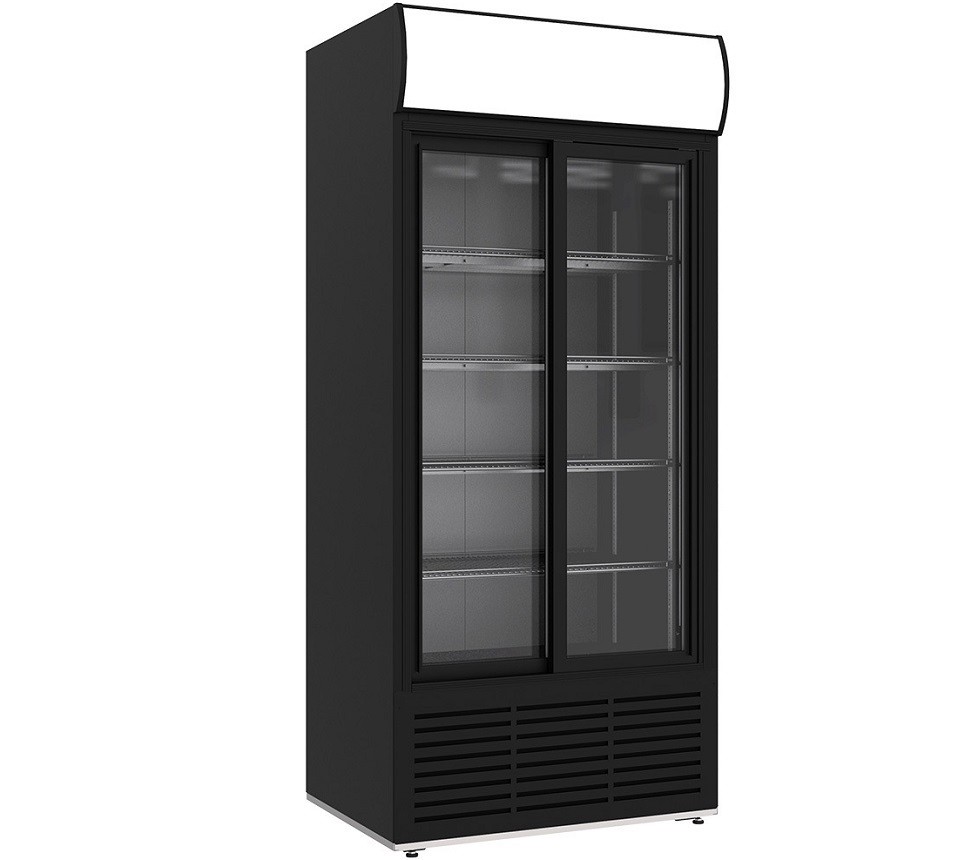 Armário de Refrigeração Ventilado de 1200 Litros, Frigorífico Profissional Preto com Portas de Vidro e Caixa de Luz, +1º +9º C (transporte incluído) - Refª 102990