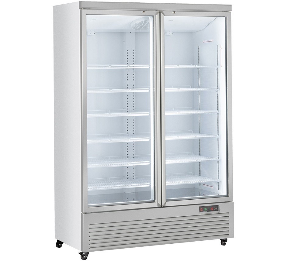 Armário de Refrigeração Profissional de 2 Portas, Frigorífico Ventilado de 1900 Litros com Portas de Vidro Duplo, +1º +10º C (transporte incluído) - Refª 102975