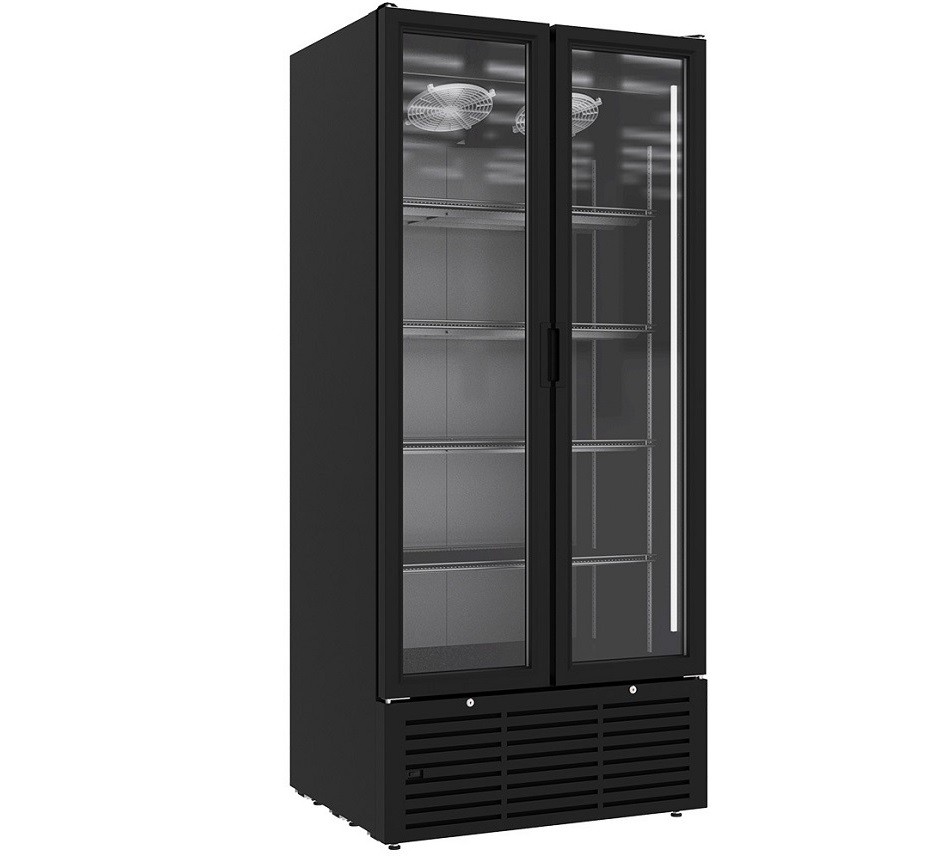 Armário de Refrigeração Ventilado de 1250 Litros, Frigorífico Profissional Preto com Portas de Vidro, +1º +9º C (transporte incluído) - Refª 102988