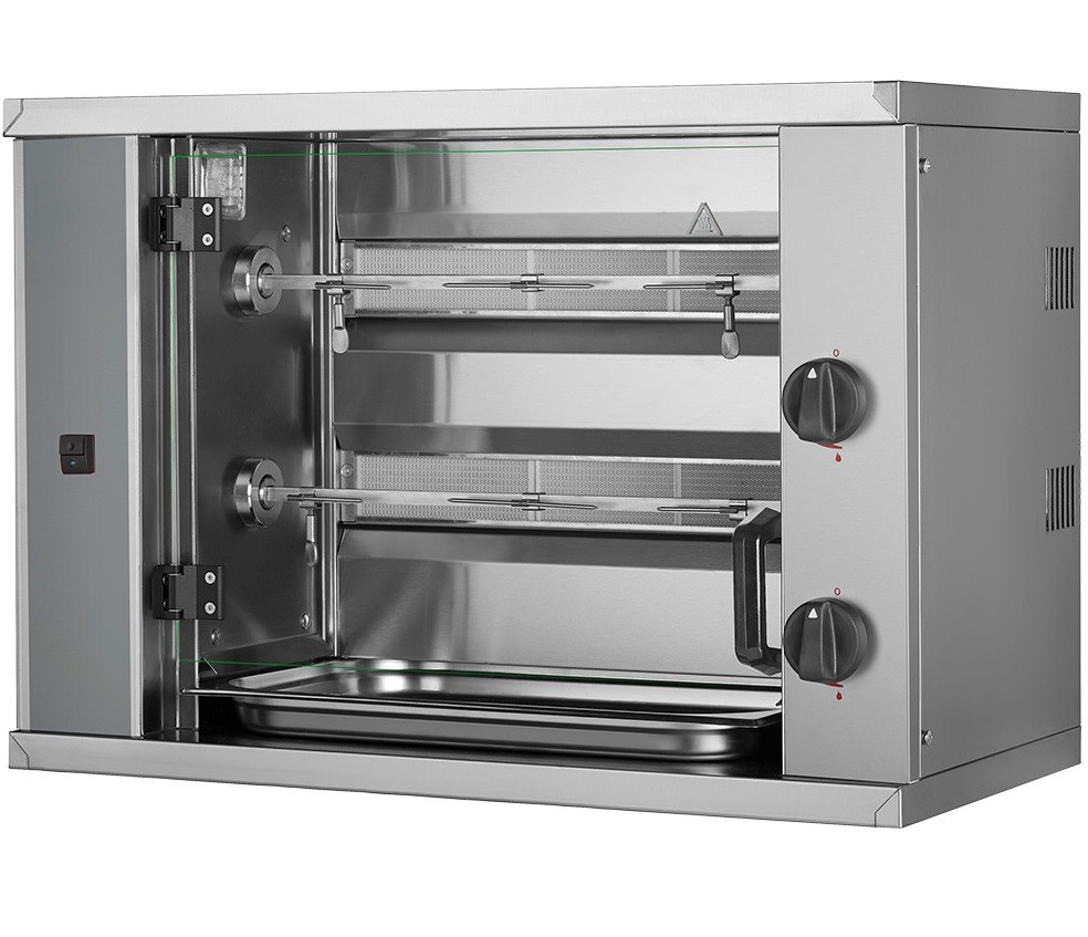 Assador de Frangos Industrial a Gás com 2 Espetos Independentes, Grelhador com Capacidade para 6 Frangos, 6860 kcal/h, Potência 8000 Watts (transporte incluído) - Refª 102304