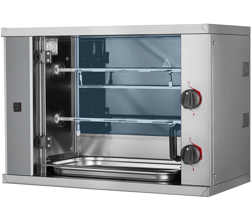 Assador de Frangos Industrial Elétrico Trifásico em Vitrocerâmica com 2 Espetos Independentes com Capacidade Total para 6 Frangos, 4400 Watts (transporte incluído) - Refª 102302