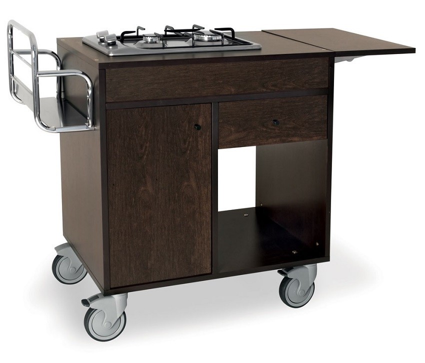 Carro Flamejante Profissional com 2 Queimadores, Trolley Flambé Wengé (transporte incluído) - Refª 101108