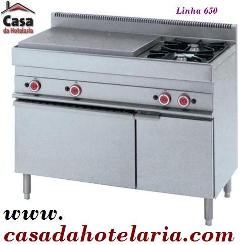 Fogão Industrial a Gás da Linha 650 de Placa Radiante com 2 Queimadores e Forno a Gás  (transporte incluído) - Refª 100009