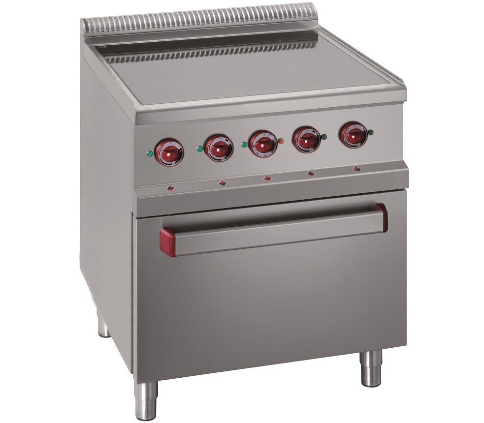 Fogão Industrial Elétrico de 4 Zonas Independentes em Vidrocerâmica e Forno Eléctrico GN 2/1 com Grill da Linha 700, +50º a +290º C, 13700 Watts (transporte incluído) - Refª 100078