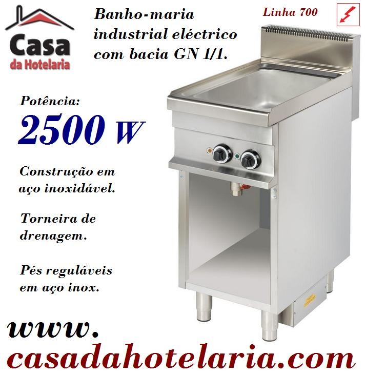 Banho Maria Industrial Elétrico Monofásico da Linha 700 com Bacia GN 1/1 sobre Armário, 2500 Watts (transporte incluído) - Refª 100089