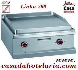 Placa Grelhar Industrial Elétrica Trifásica Lisa com Tratamento Cromo Duro da Linha 700, Chapa Fry Top com Potência 8000 Watts, +50º a +300º C (transporte incluído) - Refª 100109