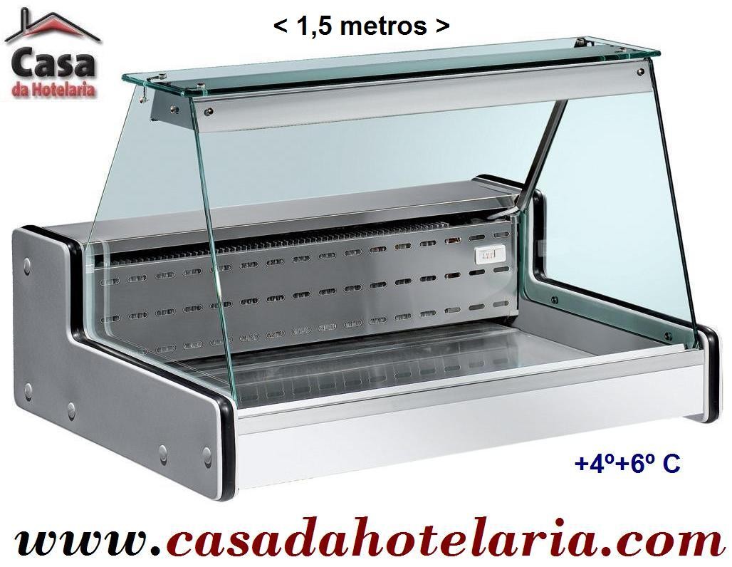 Vitrina Expositora Refrigerada Iluminada de 1,5 metro com Zona de Exposição em Aço Inoxidável, Temperatura +4º + 6º C (transporte incluído) - Refª 100222