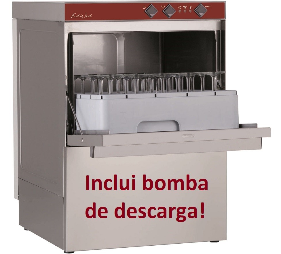 Máquina de Lavar Louça Industrial Monofásica Profissional para Copos e Pratos com Cestos de 450x450 mm e Bomba de Descarga (transporte incluído) - Refª 100238