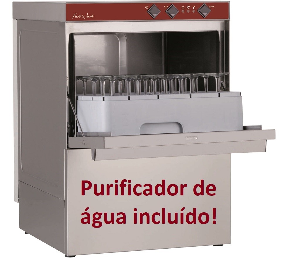 Máquina de Lavar Loiça Industrial Monofásica Profissional para Copos e  Pratos com Cestos de 450x450 mm e Purificador de Água