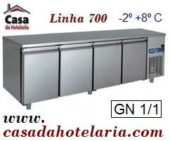 Bancada Refrigerada Ventilada em Aço Inoxidável de 4 Portas GN 1/1 da Linha 700, -2º +8º C (transporte incluído) - Refª 100336