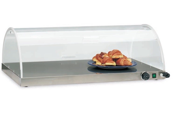 Vitrina Aquecida Monofásica com Base em Aço Inox e Cobertura com Abertura Dupla, Dimensões de 920x520x330 mm (LxPxA), 450 Watts, +30º +90º C (transporte incluído) - Refª 100766