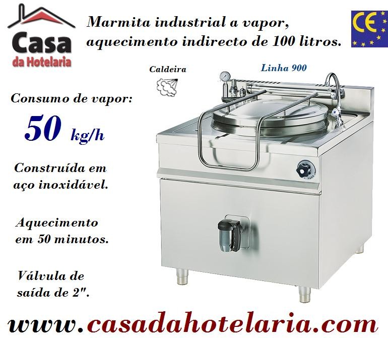 Marmita Industrial de Aquecimento Indireto a Vapor com Caldeira de 100 Litros da Linha 900 (transporte incluído) - Refª 100881