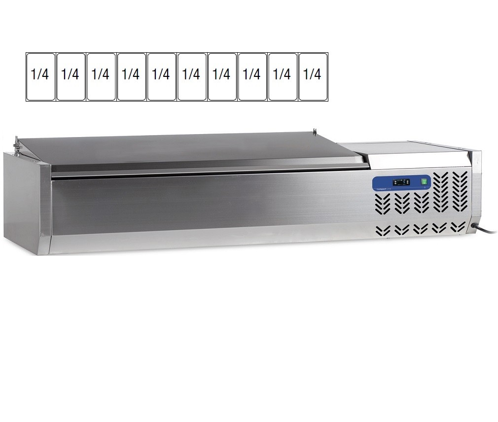 Estrutura Refrigerada para 10x GN 1/4 até 150 mm de Profundidade com Tampa em Inox, +2º +10º C (transporte incluído) - Refª 100938