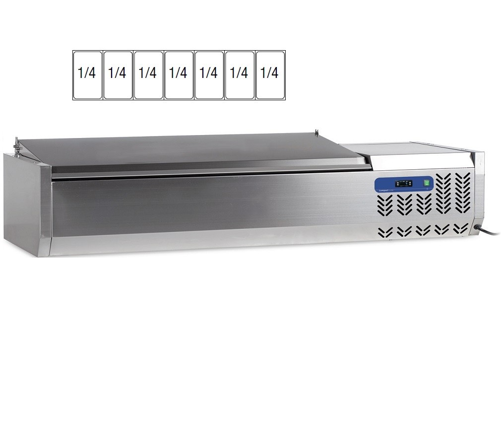 Estrutura Refrigerada em Aço Inox com Tampa para 7x GN 1/4, Temp. +2°+10° C (transporte incluído) - Refª 100939