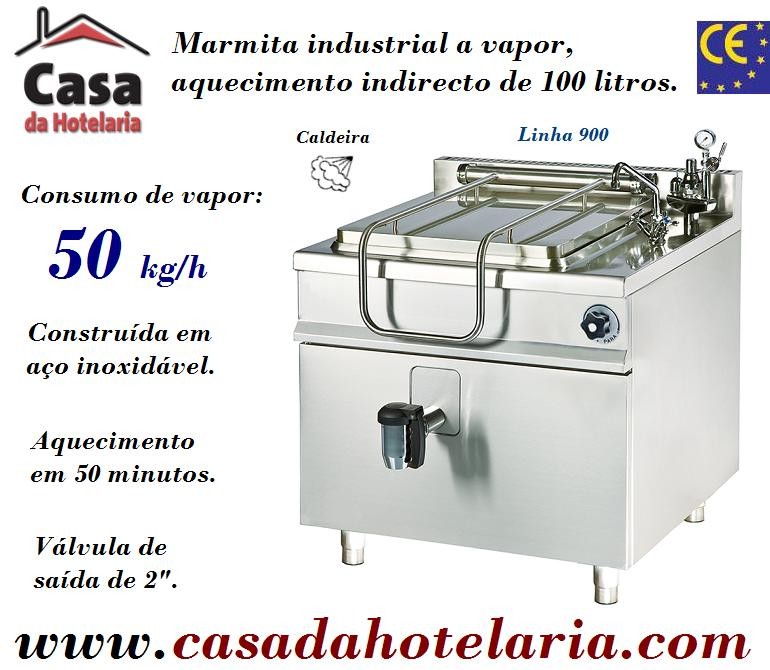 Marmita Industrial de Aquecimento a Vapor com Caldeira de 100 Litros da Linha 900 e Tanque Quadrado (transporte incluído) - Refª 100999