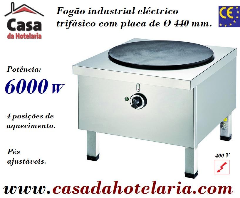 Fogão Industrial Elétrico Trifásico com Placa de Ø 440 mm e 6000 Watts de Potência (transporte incluído) - Refª 101226