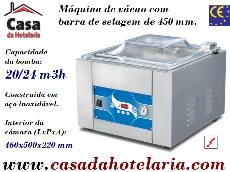 Máquina de Vácuo Profissional com Barra de Selagem de 450 mm e Bomba de 20 / 24 m3/h (transporte incluído) - Refª 101366