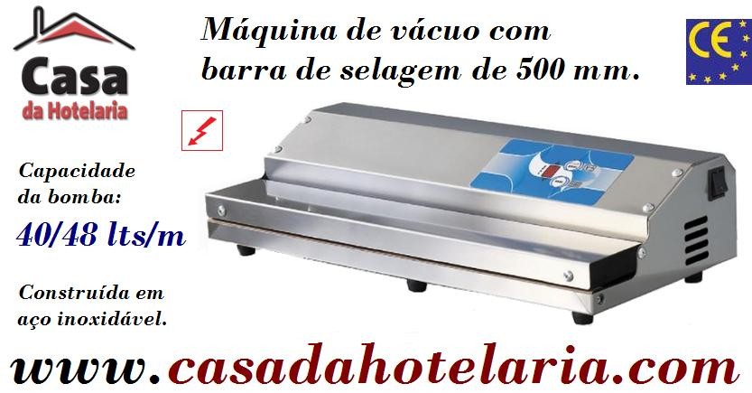 Máquina de Vácuo em Aço Inox com Barra de Selagem de 500 mm, Bomba 40/48 Lts/m (transporte incluído) - Refª 101375