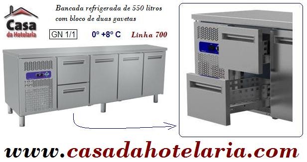 Bancada Refrigerada Ventilada com 2 Gavetas e 3 Portas GN 1/1 da Linha 700, 550 Litros, Refrigeração de 0º +8º C (transporte incluído) - Refª 101456