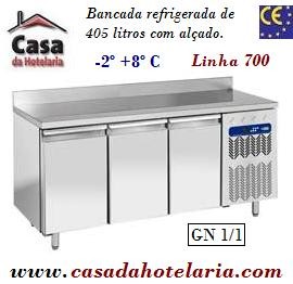 Bancada Refrigerada com Alçado e 3 Portas GN 1/1 da Linha 700 com Funções HACCP, Temperaturas -2º +8º C (transporte incluído) - Refª 101523