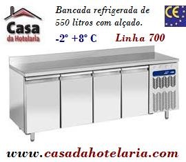 Bancada Refrigerada com Alçado e 4 Portas GN 1/1 da Linha 700 com Funções HACCP, Temperaturas -2º +8º C (transporte incluído) - Refª 101524