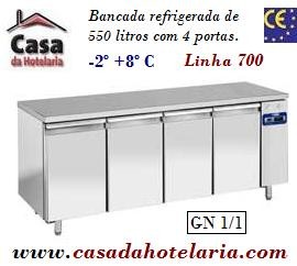 Bancada Refrigerada de 550 Litros com 4 Portas GN 1/1 da Linha 700 (Grupo à distância) (transporte incluído) - Refª 101534