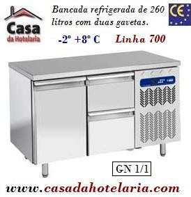 Bancada Refrigerada com 1 Porta + 2 Gavetas GN 1/1 da Linha 700 com Funções HACCP, -2º +8º C (transporte incluído) - Refª 101538