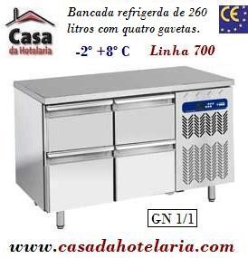 Bancada Refrigerada com 4 Gavetas GN 1/1 da Linha 700 com Funções HACCP, Temperatura -2º +8º C (transporte incluído) - Refª 101539
