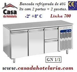 Bancada Refrigerada com 2 Portas + 2 Gavetas GN 1/1 da Linha 700 com Funções HACCP, -2º +8º C (transporte incluído) - Refª 101540