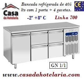 Bancada Refrigerada com 1 Porta + 4 Gavetas GN 1/1 da Linha 700 com Funções HACCP, -2º +8º C (transporte incluído) - Refª 101541