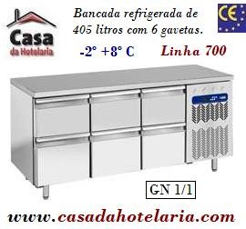 Bancada Refrigerada com 6 Gavetas GN 1/1 da Linha 700 com Funções HACCP, -2º +8º C (transporte incluído) - Refª 101542