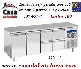 Bancada Refrigerada de 550 Litros com 2 Portas + 4 Gavetas GN 1/1 da Linha 700 (transporte incluído) - Refª 101544