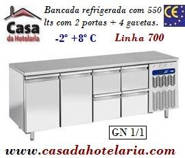 Bancada Refrigerada com 2 Portas + 4 Gavetas GN 1/1 da Linha 700 com Funções HACCP, -2º +8º C (transporte incluído) - Refª 101544