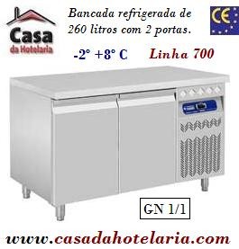 Bancada Refrigerada de 260 Litros Tempª -2° +8° C com 2 Portas GN 1/1 da Linha 700 (transporte incluído) - Refª 101547