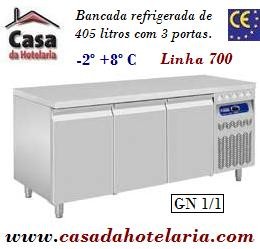 Bancada Refrigerada de 405 Litros com 3 Portas GN 1/1 da Linha 700 (transporte incluído) - Refª 101549