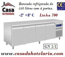 Bancada Refrigerada de 550 Litros com 4 Portas GN 1/1 da Linha 700 (transporte incluído) - Refª 101551