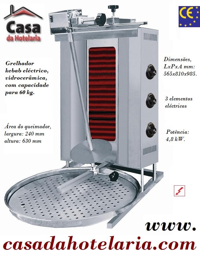 Grelhador Industrial Kebab Elétrico em Vidrocerâmica para 60 kg com o Motor em Cima, 4800 Watts (transporte incluído) - Refª 101554