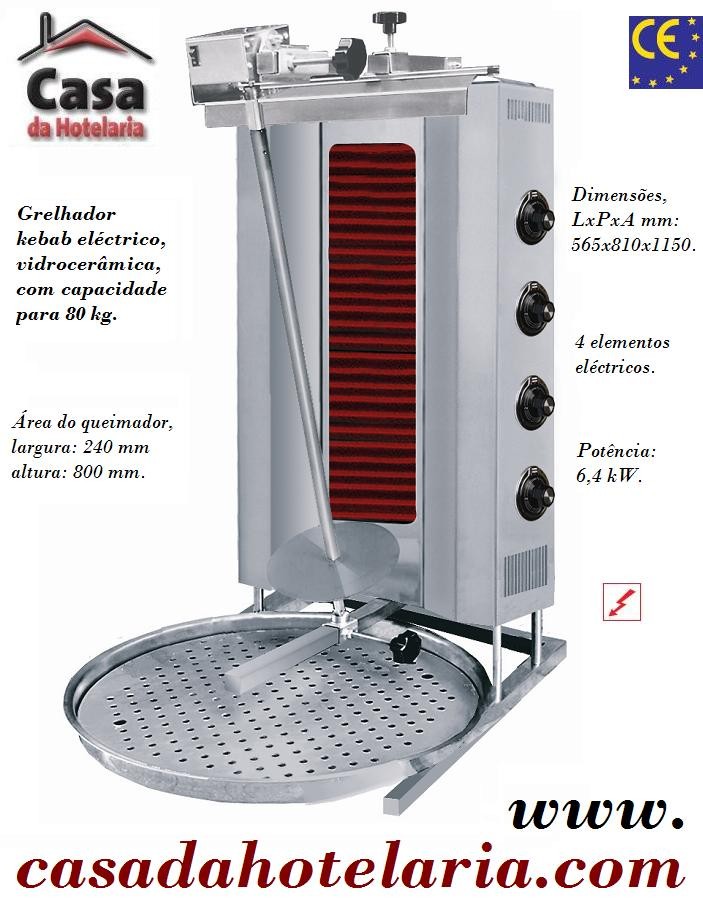 Grelhador Industrial Kebab Elétrico em Vidrocerâmica para 80 kg com o Motor em Cima, 6400 Watts (transporte incluído) - Refª 101556