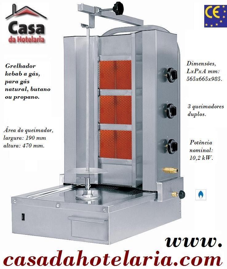 Grelhador Industrial Kebab a Gás com 3 Queimadores Duplos para 60 kg, Máquina Profissional com Potência Nominal de 10200 Watts (transporte incluído) - Refª 101557