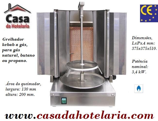 Grelhador Industrial Kebab a Gás 5 kg, Máquina de Uso Profissional com Potência Nominal de 3400 Watts (transporte incluído) - Refª 101562