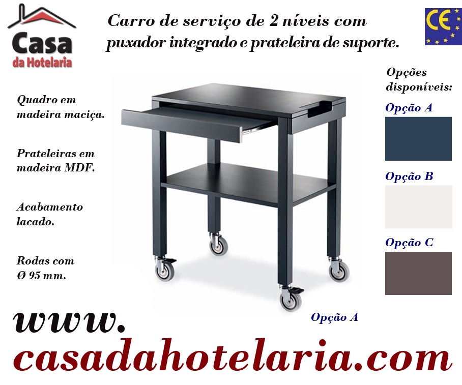 Carro de Serviço para Hotelaria de 2 Níveis com Prateleira de Suporte com 700x450x840 mm (LxPxA) (transporte incluído) - Refª 101651