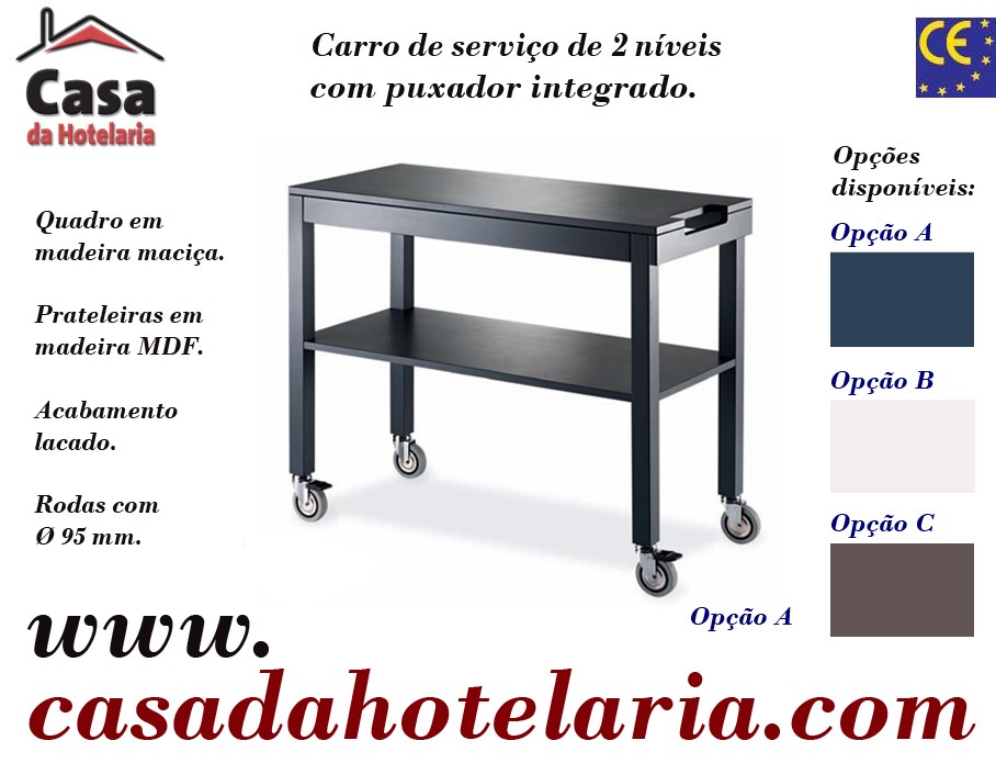 Carro de Serviço para Hotelaria de 2 Níveis com 1000x450x840 mm (transporte incluído) - Refª 101653