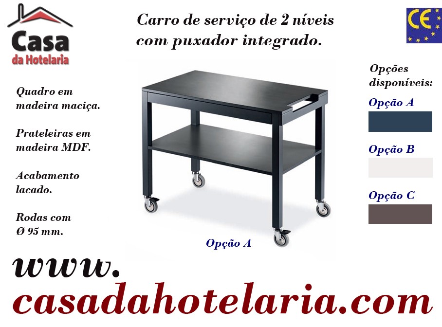 Carro de Serviço para Hotelaria de 2 Níveis com 1000x560x840 mm (LxPxA) (transporte incluído) - Refª 101656