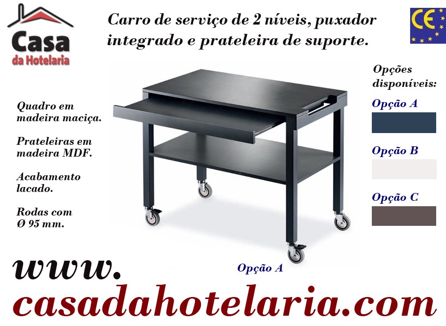 Carro de Serviço para Hotelaria de 2 Níveis com Prateleira de Suporte com 1000x560x840 mm (LxPxA) (transporte incluído) - Refª 101657